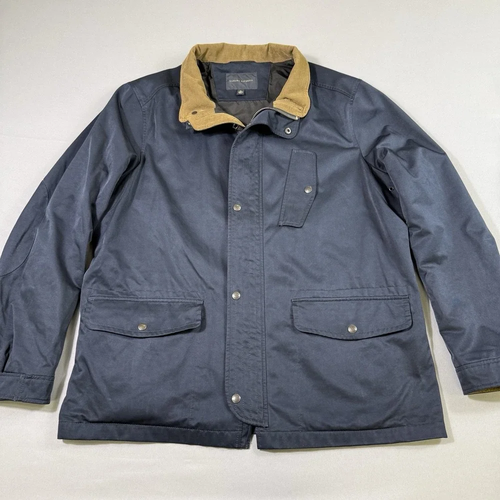 Banana Republic Jacket Mens XL Navy Hooded Utility Field Coat‎ Corduroy Trim EUC